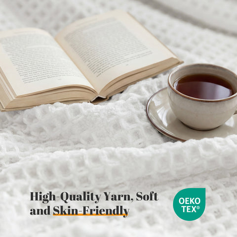 Sonive Cotton Waffle Blanket 270 GSM (White - 127x152 cm) Soft Lightweight Throw Blanket for All Season Decoration Blanket for Bed Sofa Car