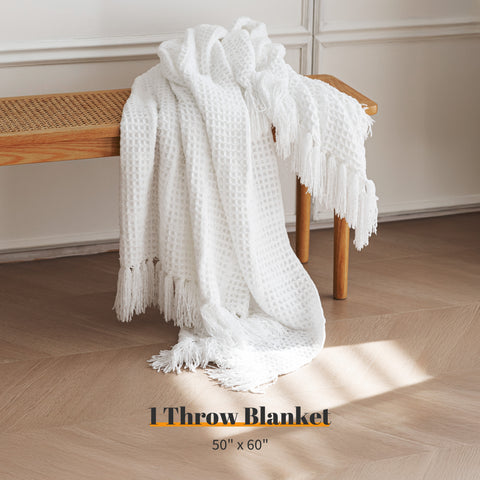 Sonive Cotton Waffle Blanket 270 GSM (White - 127x152 cm) Soft Lightweight Throw Blanket for All Season Decoration Blanket for Bed Sofa Car