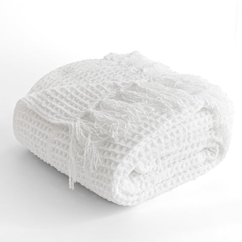 Sonive Kuscheldecke Waffledecke Sofadecke 127x152cm Weiche Warme Wohndecke,Flauschige Tagesdecke, Atmungsaktiv Decke Leicht für das ganze Jahr, Weiß