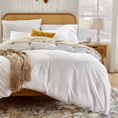 Sonive 100% Cotton Duvet Cover Set with Pillowcase White,Hotel Quality Quilt Cover double Bedding Sets Pillow,Lightweight & Breathable,Soft Bed Covers