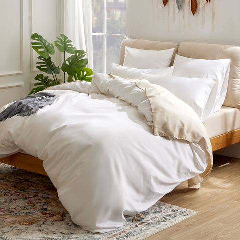 Sonive Ensemble de Housse de Couette en Satin de Coton 400 Fils